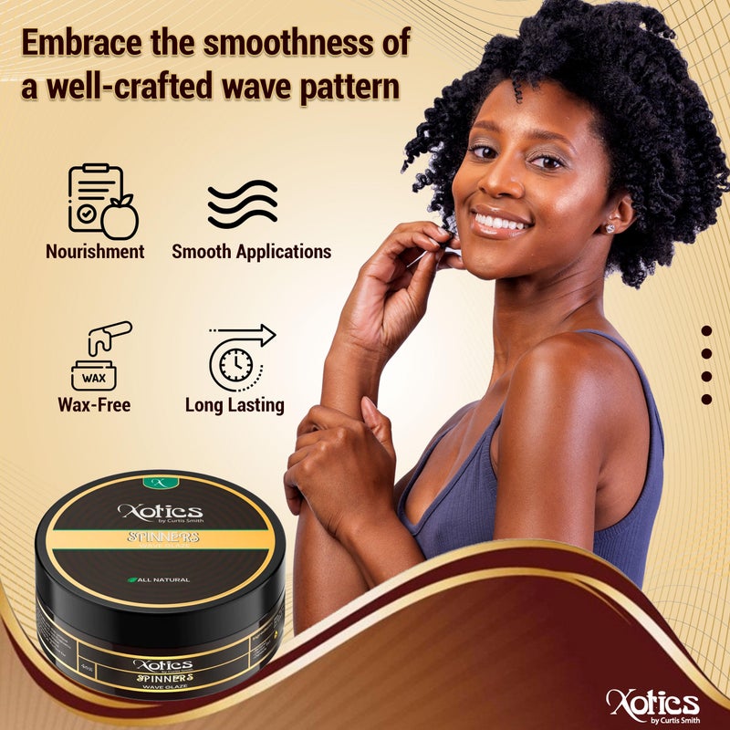 Xotics by Curtis Smith Xotics Spinners Wave Grease for Men & Women 4oz - All Natural, 100% Pure Organic Pomade 360 Waves Hair Cream Shea Butter Strong Hold Silky Shine - Image 3